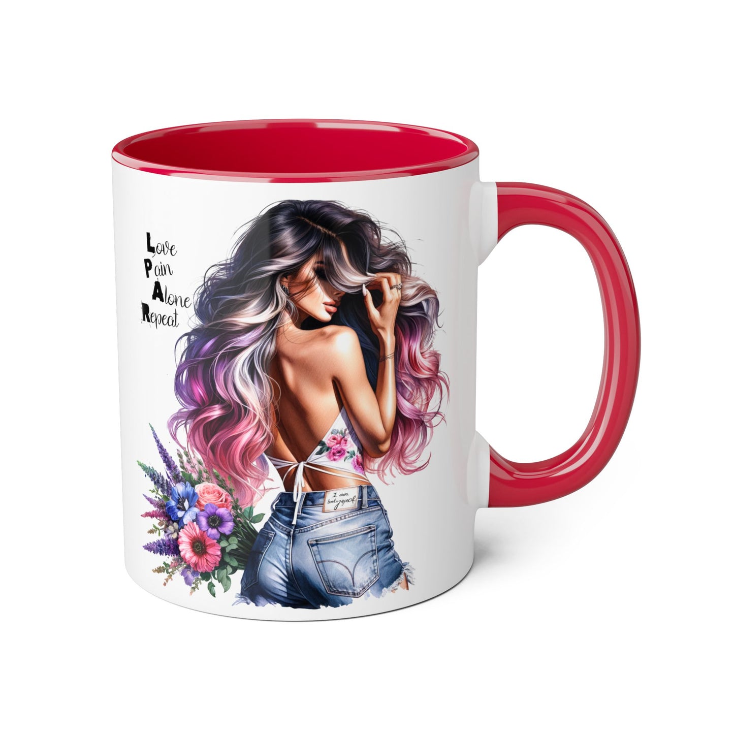 Vibrant Floral Accent Mug - Love Pain Alone Repeat, Coffee Lover Gift, Inspirational Drinkware, Art Mug, Stylish Home Decor