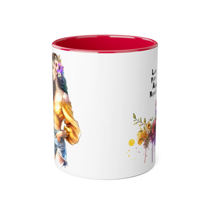 Colorful Floral Accent Mug, Love Pain Alone Repeat, Inspirational Coffee Cup, Gift for Friends, Art Lover Mug