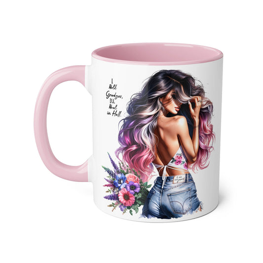 I Hold Grudges, I'll Heal in Hell  Humoristic Inspirational Accent Mug, Cute Girlfriend Gift, Black & White Coffee Cup, Floral Design, Unique Home Decor, Art Lover's Accessory