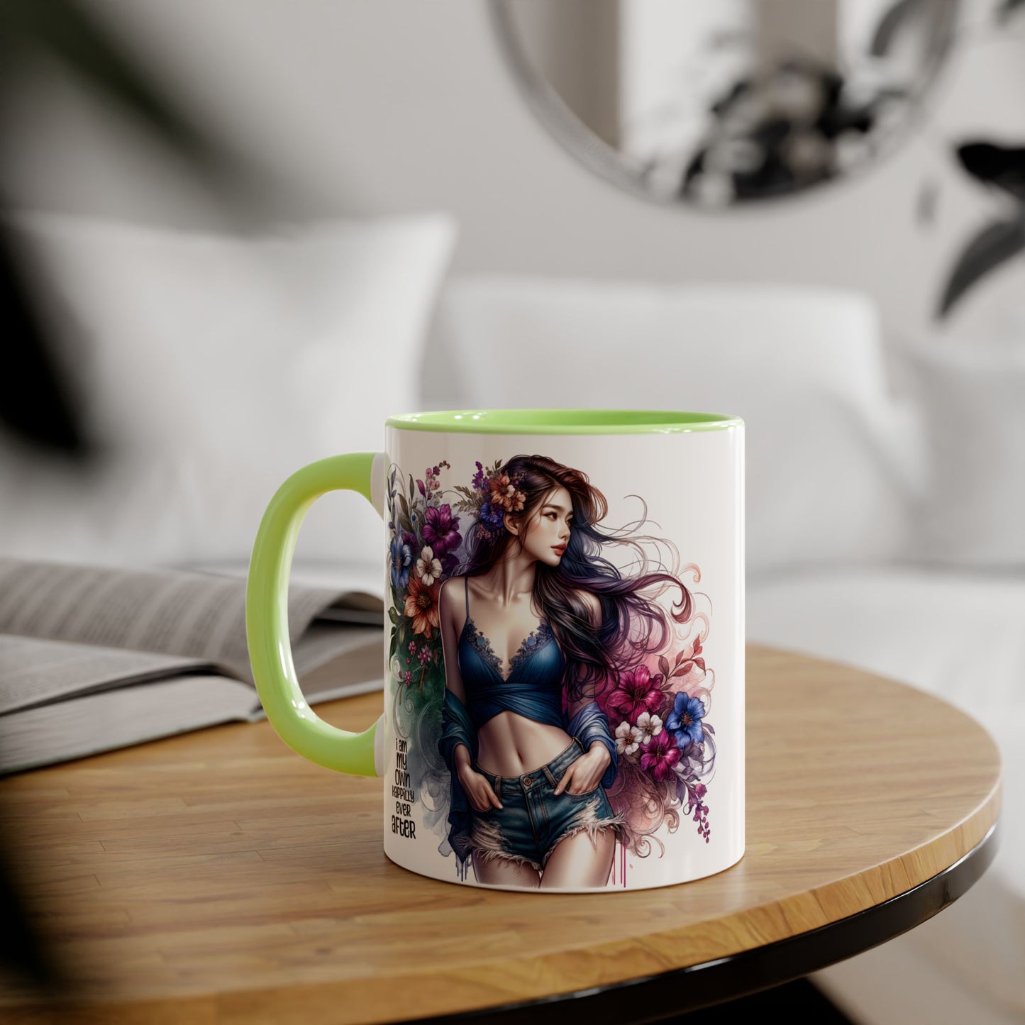 I Am My Own Happily Ever After Whimsical Floral Accent Mug - Perfect for Tea Lovers, Gift for Her, Custom Drinkware, Creative Home Decor, Inspirational Coffee Cup