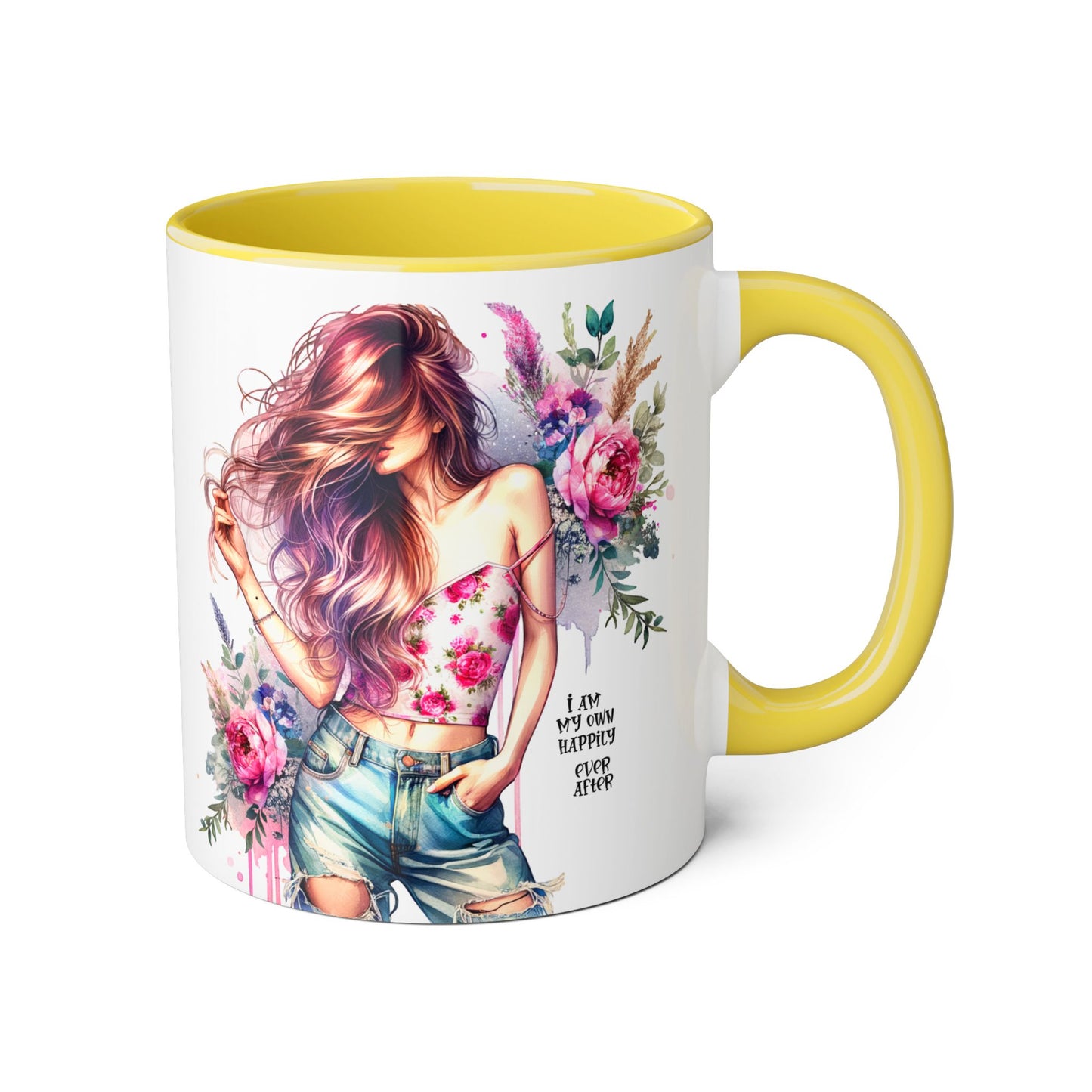 I Am My Own Happily Ever After Floral Beauty Accent Mug - Inspirational Coffee Cup, Gift for Her, Floral Mug, Motivational Drinkware, Cute Kitchen Decor