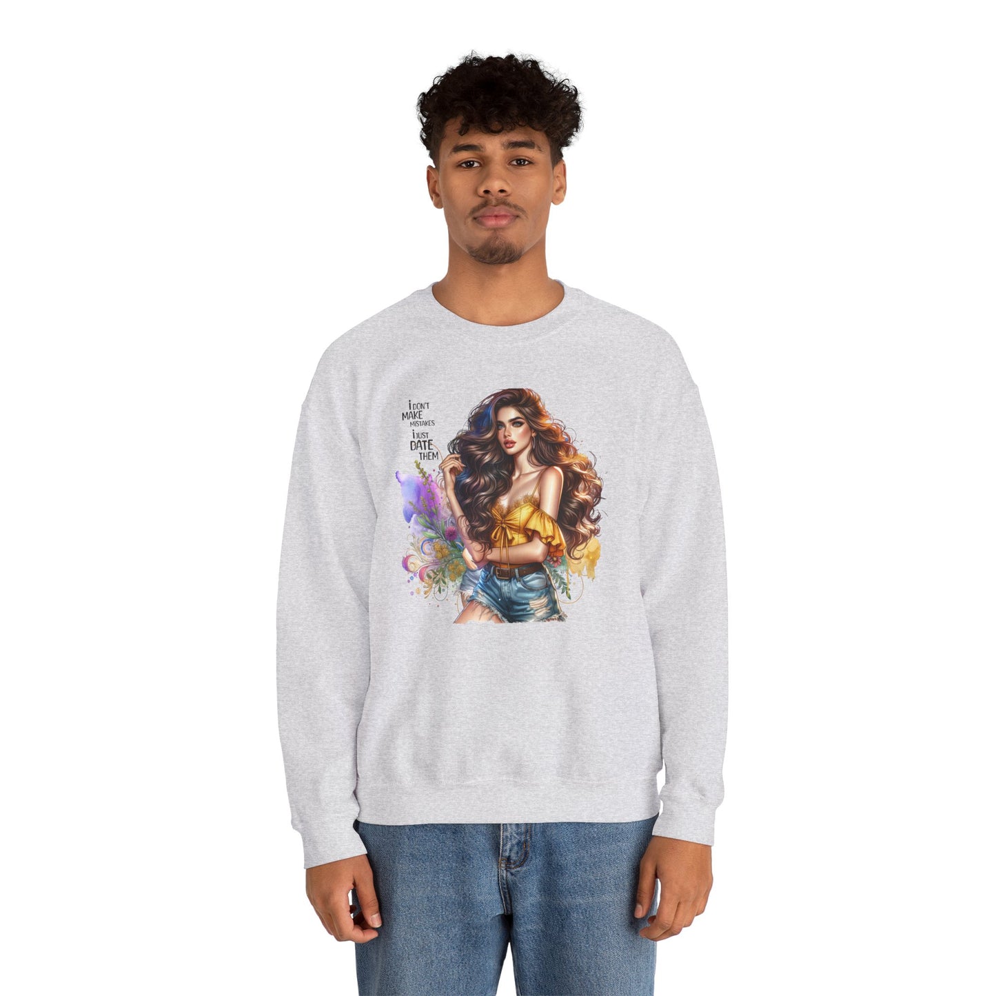 I Don`t  Make Mistakes, I Just Date Them Artistic Crewneck Sweatshirt - Perfect for Casual Outings, Gifts, Festivities, and Everyday Comfort, Featuring Colorful Designs