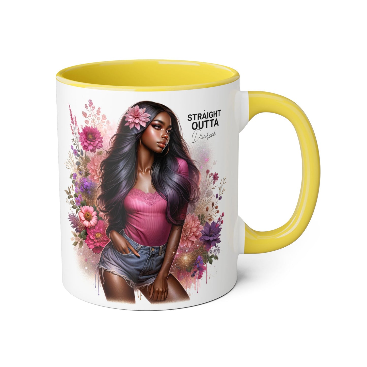 Straight Outta Divorced Humoristic Floral Portrait Accent Mug, Perfect Gift for Her, Coffee Lover, Home Decor, Stylish Drinkware, Mother's Day Gift, Inspirational Cup