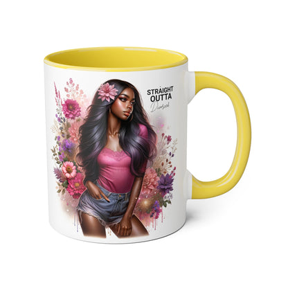 Straight Outta Divorced Humoristic Floral Portrait Accent Mug, Perfect Gift for Her, Coffee Lover, Home Decor, Stylish Drinkware, Mother's Day Gift, Inspirational Cup