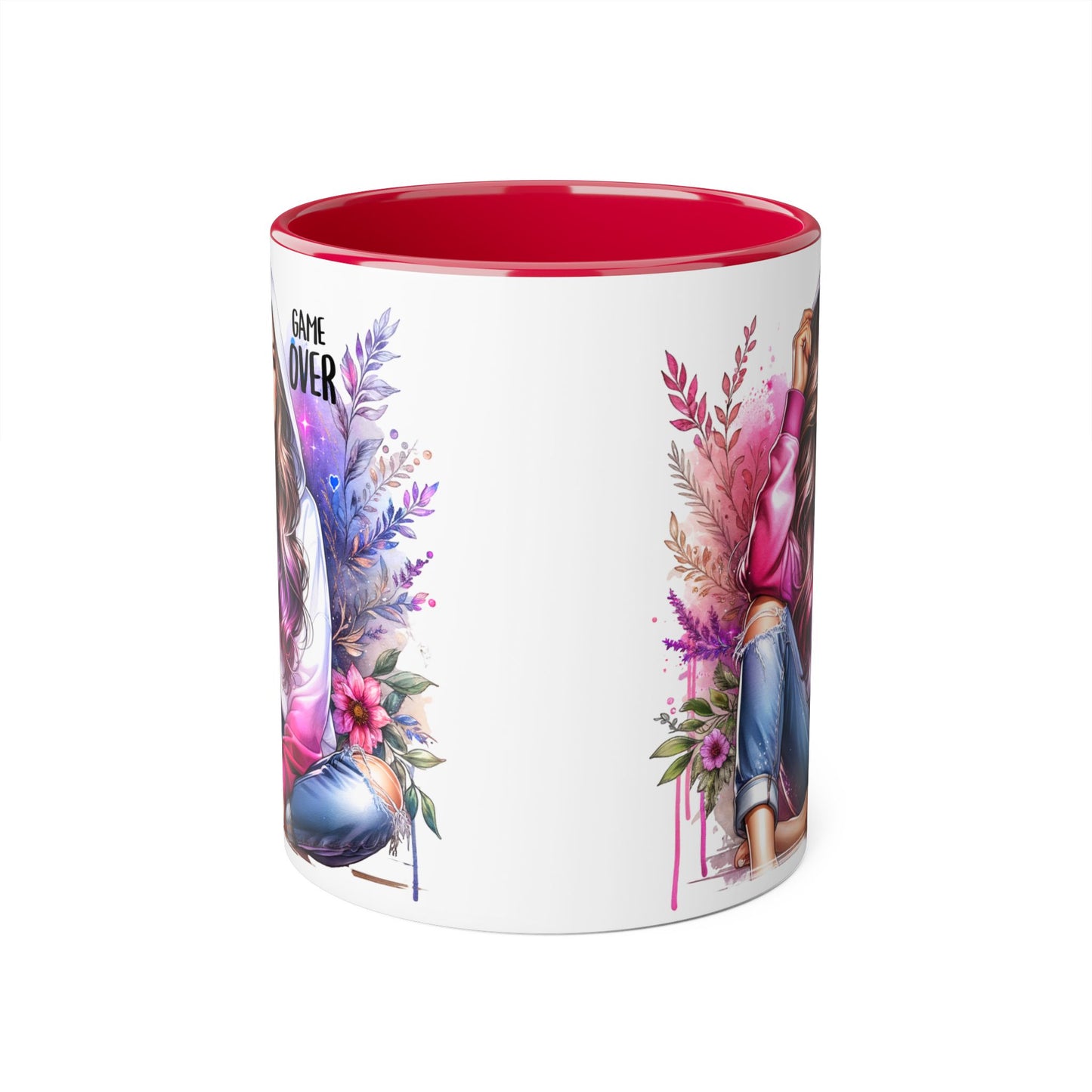 Stylish Gamer Mug, Game Over Coffee Cup, Floral Art Drinkware, Cute Gift for Gamers, Trendy Ceramic Tea Mug