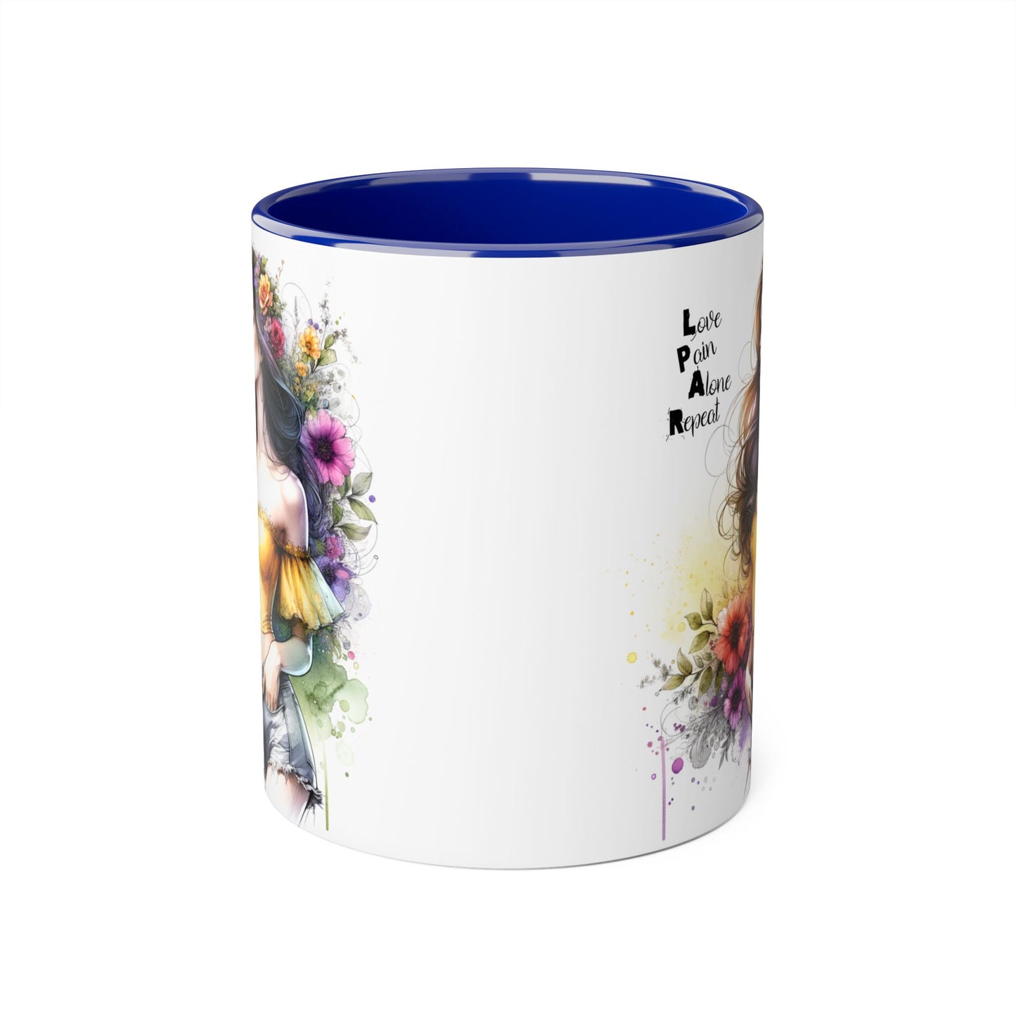Colorful Artistic Accent Mug with Floral Design, Boho Coffee Cup, Gift for Her, Unique Tea Mug, Inspirational Quote Mug