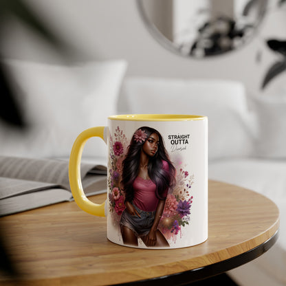 Straight Outta Divorced Humoristic Floral Portrait Accent Mug, Perfect Gift for Her, Coffee Lover, Home Decor, Stylish Drinkware, Mother's Day Gift, Inspirational Cup