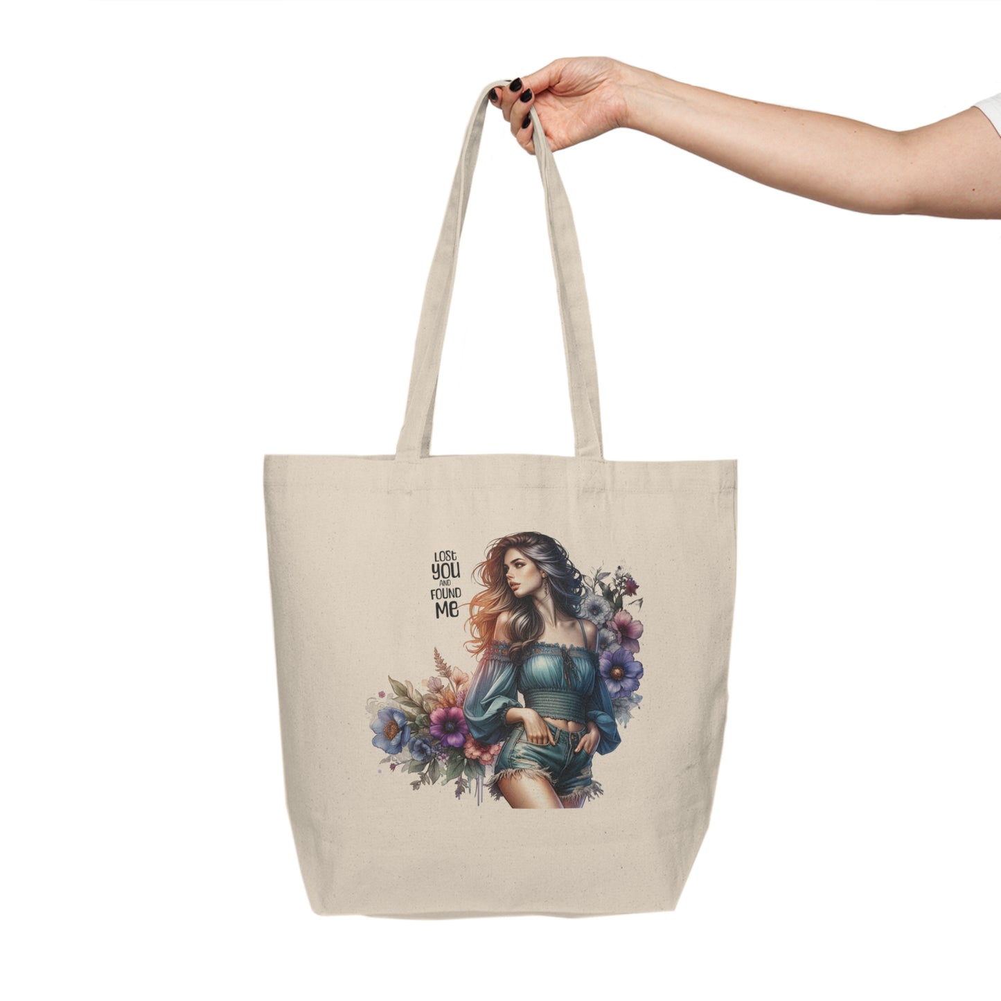 Lost You and Found Me Floral Art Tote Bag, Inspirational Canvas Shopper, Eco-Friendly Beach Bag, Cute Gift for Her, Unique Market Carryall