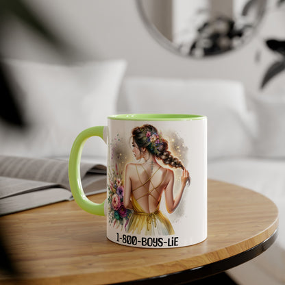 1-800-BOYS-LIE Chic Floral Accent Mug, Artistic Coffee Cup, Gift for Her, Inspirational Tea Mug, Floral Design Drinkware, Home Decor