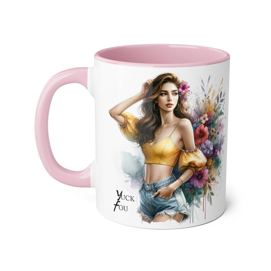 Yuck Fou Floral Accent Mug: Stylish Coffee Cup for Home, Gifts, Birthdays, Tea Lovers, Art Enthusiasts