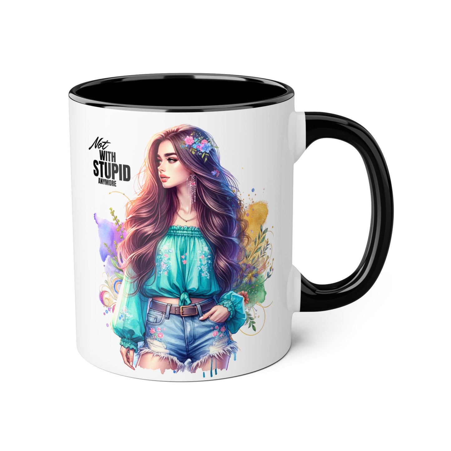 Not With Stupid Anymore Humoristic 11oz Accent Mug This humoristic mug