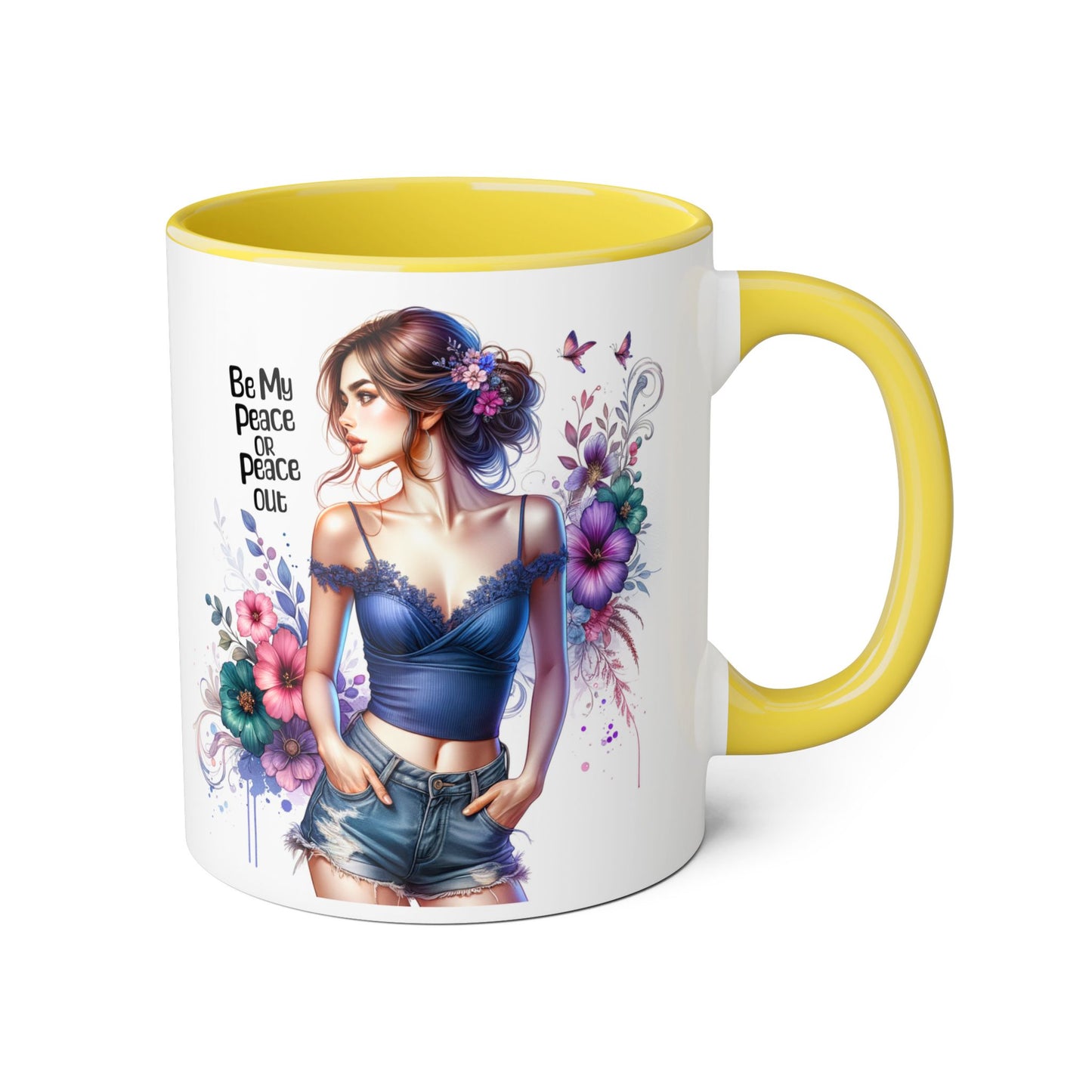 Be My Peace or Peace Out Bohemian Themed Accent Mug, Artist Cup, Unique Gift, Floral Coffee Cup, Inspirational Quote Mug