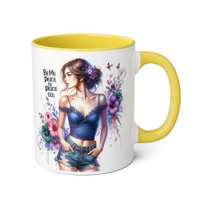 Be My Peace or Peace Out Bohemian Themed Accent Mug, Artist Cup, Unique Gift, Floral Coffee Cup, Inspirational Quote Mug