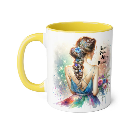 Colorful Inspirational Accent Mug, Love Pain Alone Repeat, Coffee Cup, Gift for Artists, Birthday Present, Home Decor