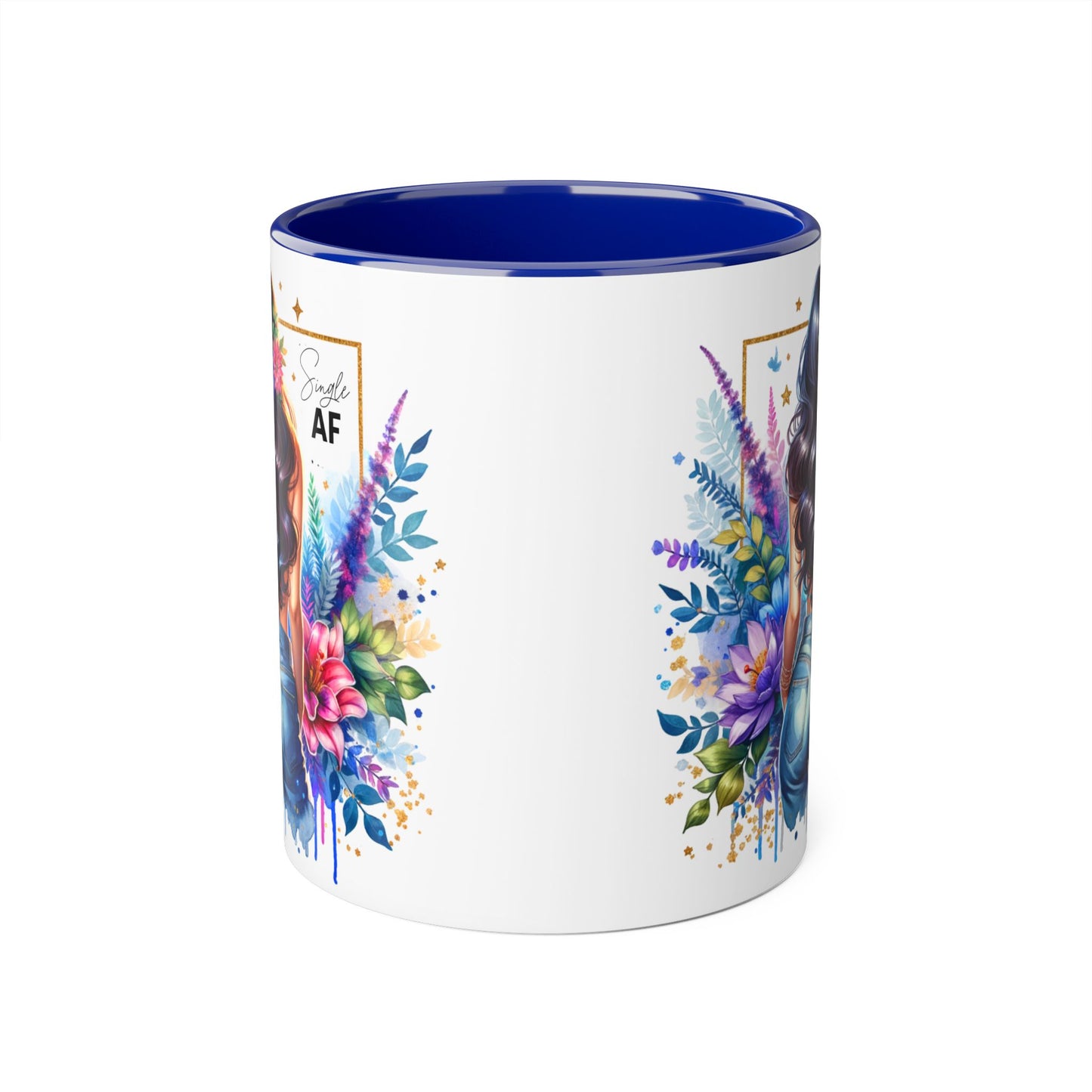 Single AF Vibrant Floral Accent Mug, Coffee Cup for Her, Gift for Friends, Inspirational Kitchen Decor, Unique Art Mug, Stylish Drinkware