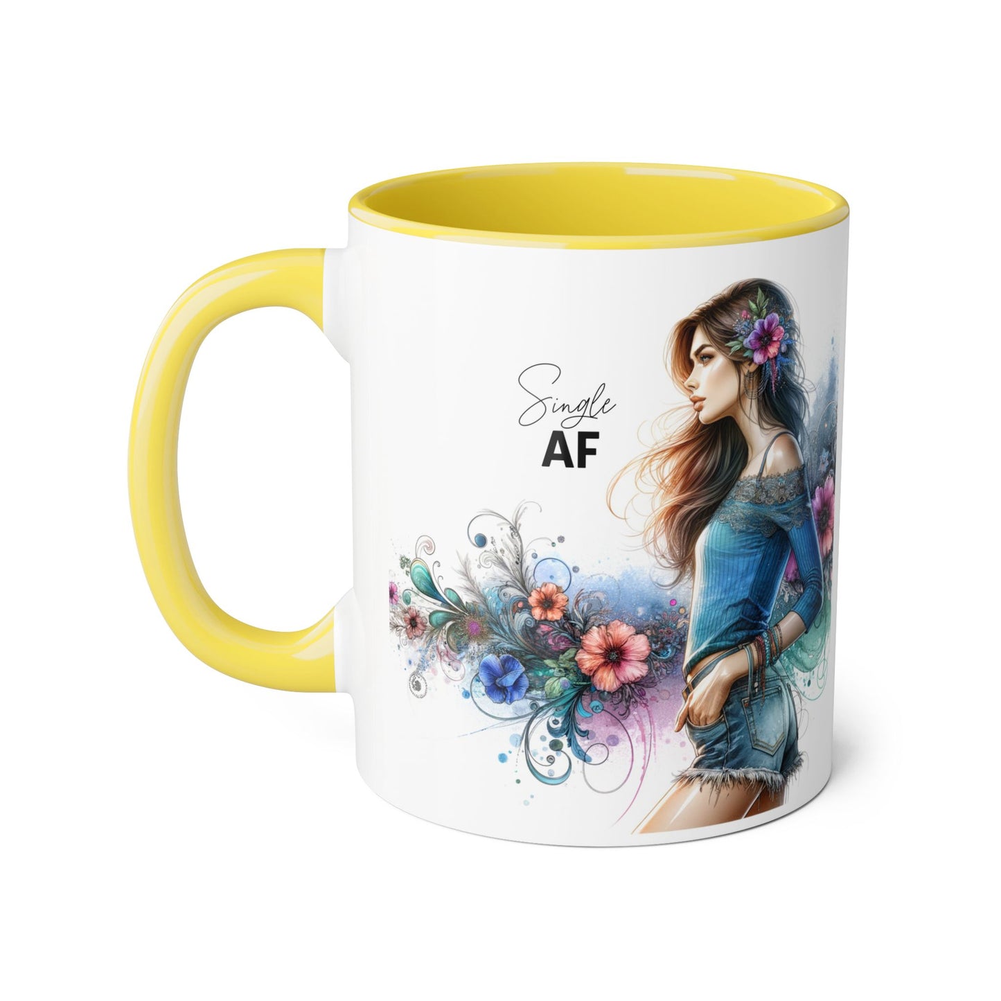 Vibrant Accent Mug - Perfect Gift for Singles, Fun Coffee Cup, Floral Artwork, Sassy Home Decor, Unique Birthday Present
