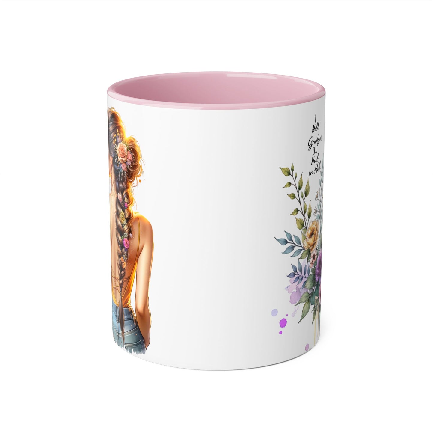 I Hold Grudges, I'll Heal in Hell  Humoristic Floral Inspirational Mug, Gift for Her, Coffee Cup, Boho Home Decor, Self-Care Reminder, Unique Tea Mug, Birthday Gift Idea