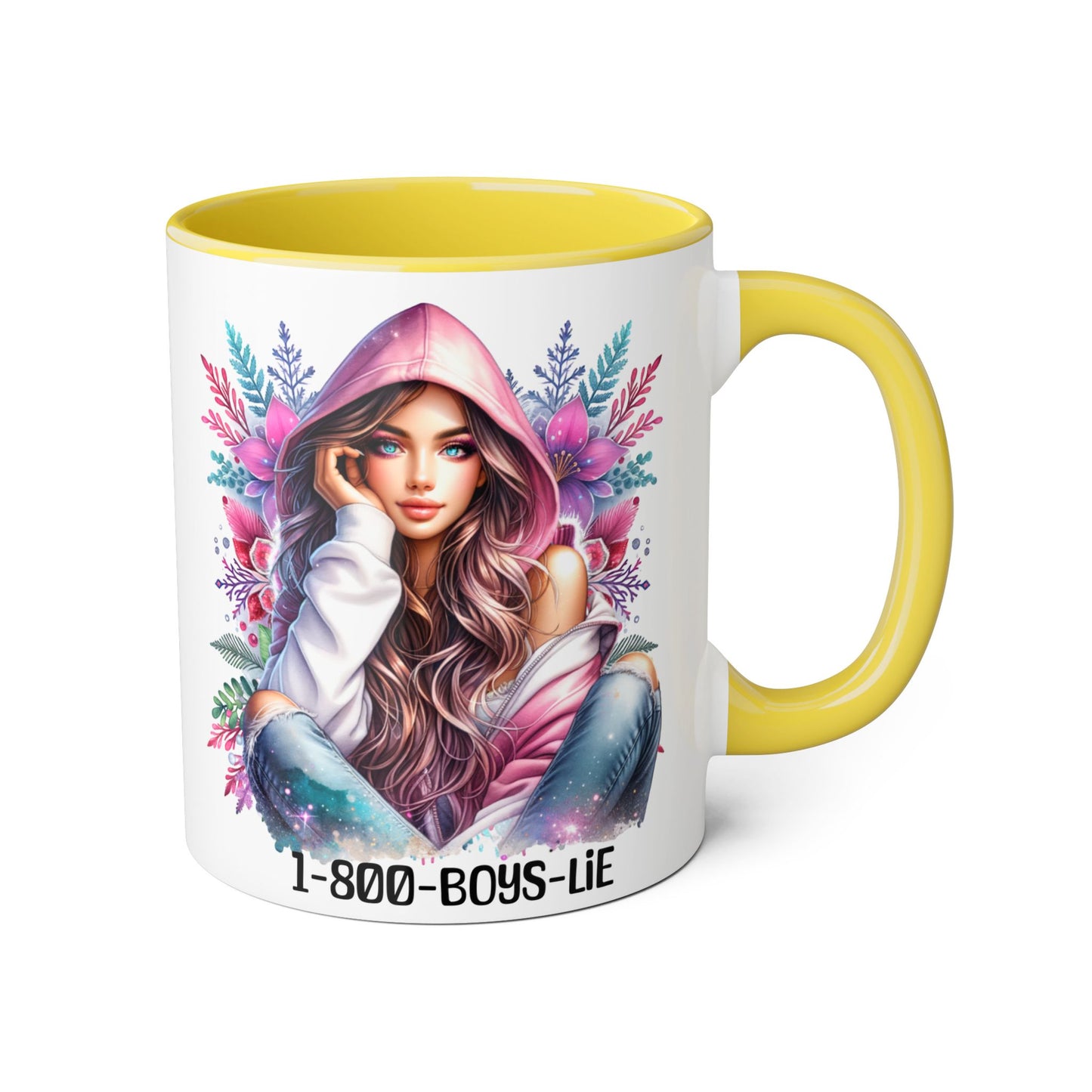 1-800-BOYS-LIE Accent Mug, Floral Coffee Cup, Funny Gift for Her, Unique Tea Mug, Cute Lover's Present