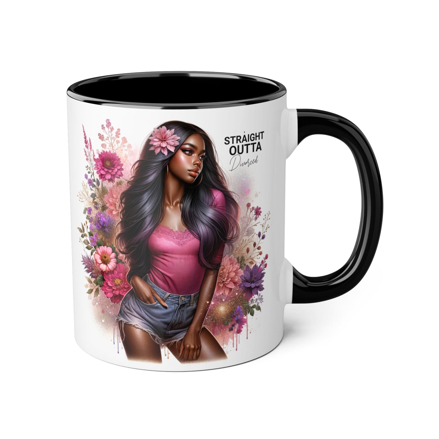 Straight Outta Divorced Humoristic Floral Portrait Accent Mug, Perfect Gift for Her, Coffee Lover, Home Decor, Stylish Drinkware, Mother's Day Gift, Inspirational Cup