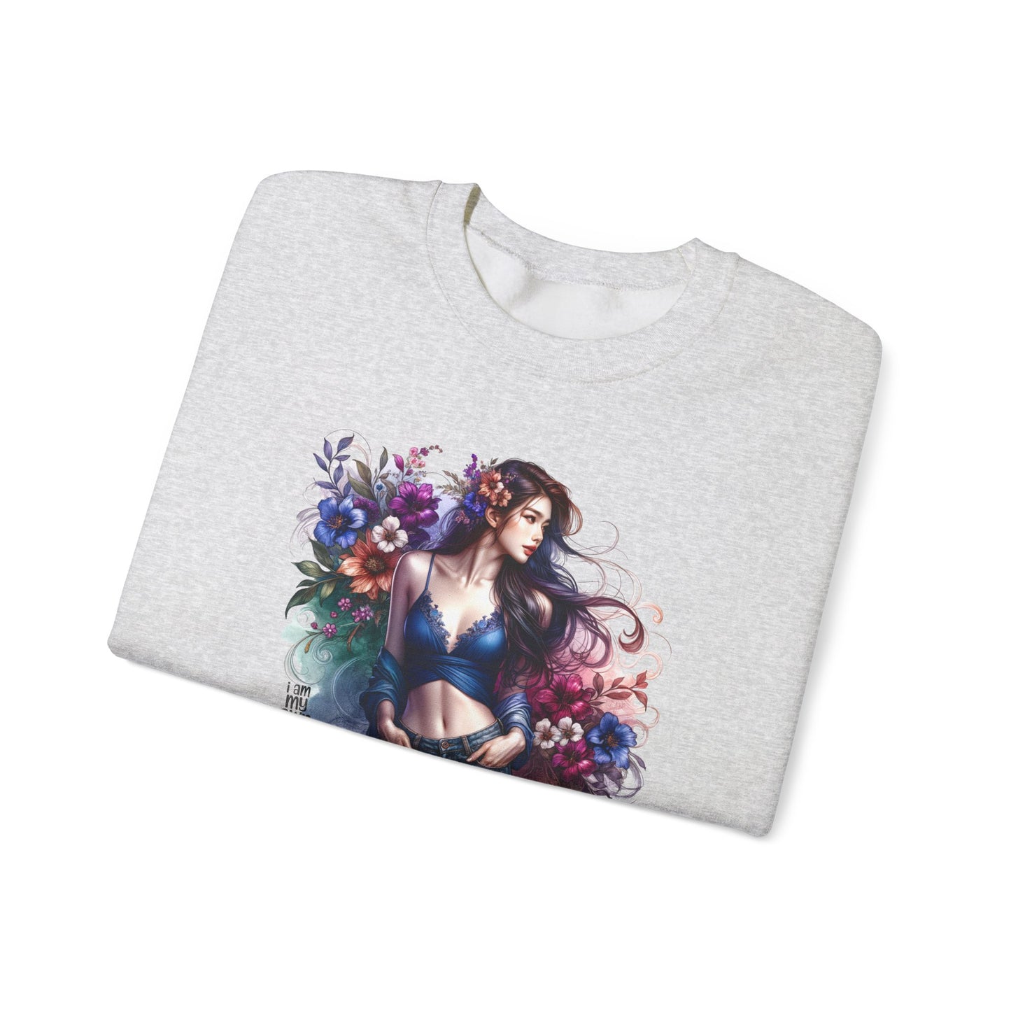 I Am My Own Happily Ever After  Floral Goddess Sweatshirt | Cozy Unisex Crewneck | Perfect Gift for Fall/Winter, Artistic Apparel, Wall Art Sweatshirt, Everyday Wear