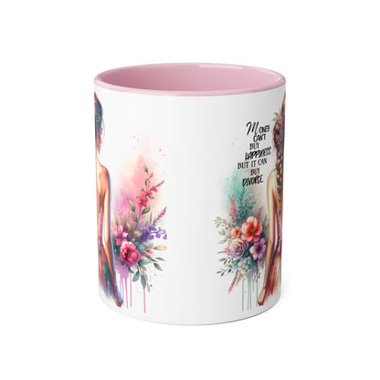 Money Can't Buy Happiness But It Can Buy Divorce Humoristic Colorful Women Empowerment Accent Mug - Inspirational Gift, Motivational Coffee Cup, Floral Design, Art Lover, Birthday Present