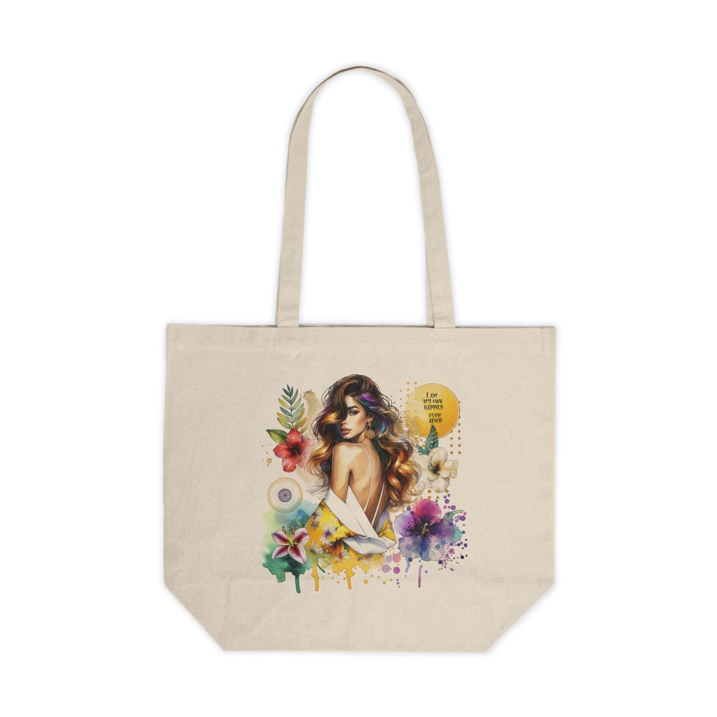 I Am My Own Happily Ever  After Beautiful Floral Canvas Shopping Tote Bag, Eco-Friendly, Reusable Grocery Bag, Perfect for Gifts, Beach or Everyday Use
