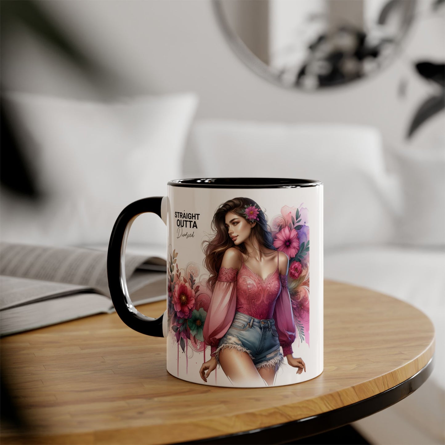 Straight Outta Divorced Humoristic Stylish Accent Mug, Floral Coffee Cup, Gifts for Her, Straight Outta, Unique Art Mug, Home Decor, Birthday Present