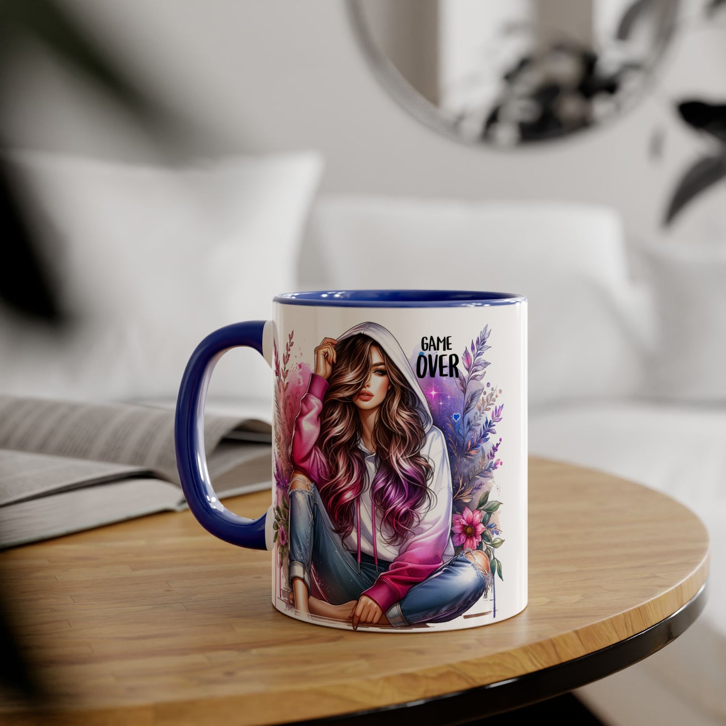 Stylish Gamer Mug, Game Over Coffee Cup, Floral Art Drinkware, Cute Gift for Gamers, Trendy Ceramic Tea Mug