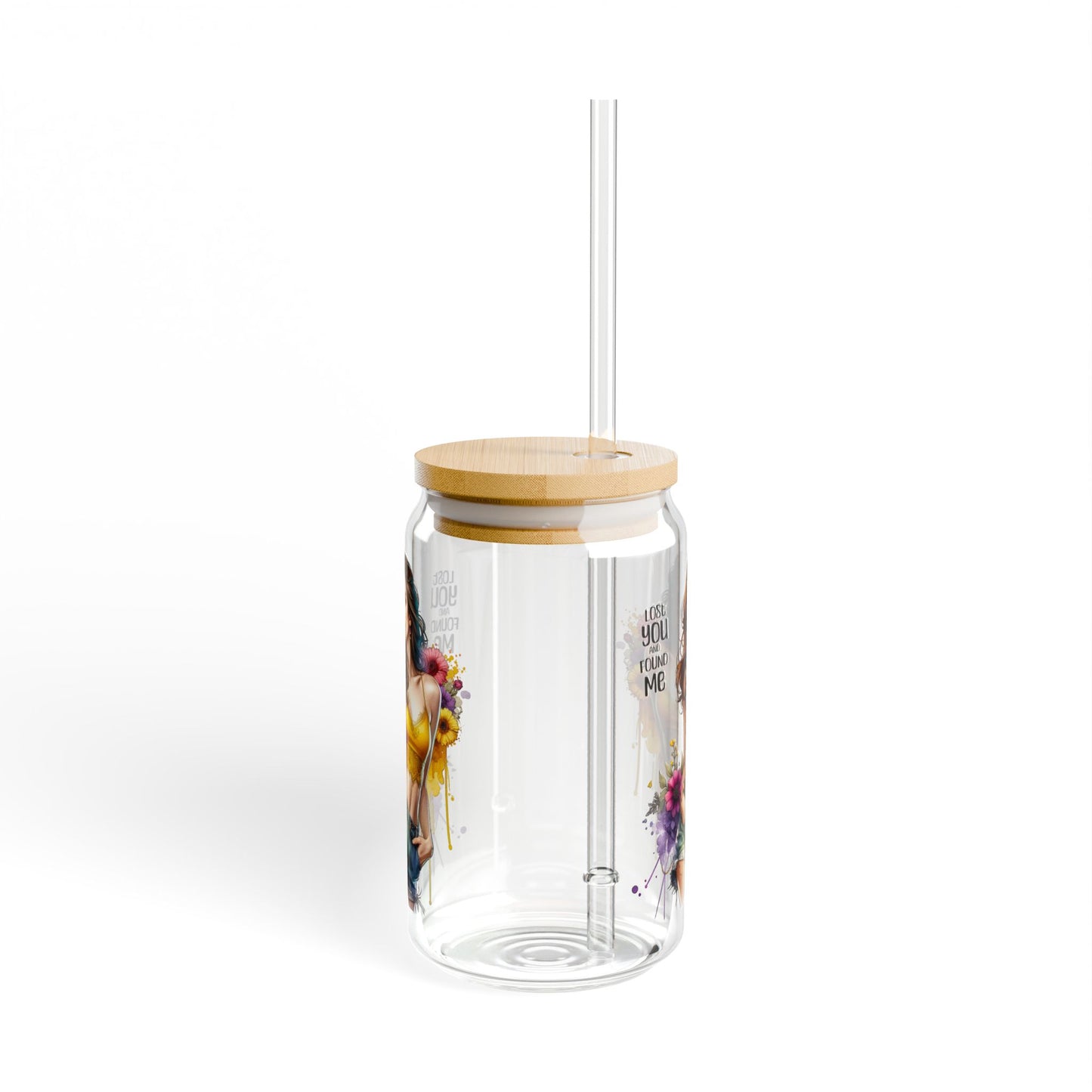 Lost You and Found Me Artistic Sipper Glass - 16oz, Ideal for Summer Parties, Unique Gift for Her, Floral Design Tumblers, Eco-Friendly Straw Glass
