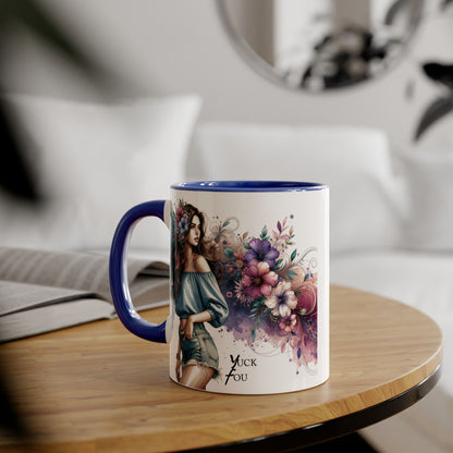 Yuck Fou Bohemian Floral Accent Mug, 11oz Coffee Cup for Art Lovers, Unique Gift for Birthdays, Mother's Day, Relaxation Tea, Decor