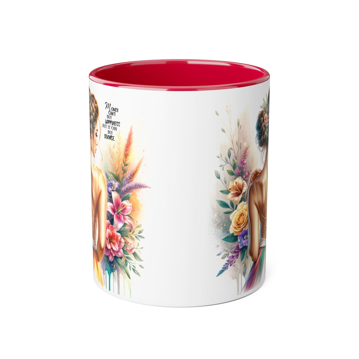 Money Can't Buy Happiness But It Can Buy Divorce Humoristic Beautiful Woman Floral Accent Mug, Inspirational Coffee Cup, Unique Gift, Art Lover Mug, Home Decor, Decorative Coffee Mug