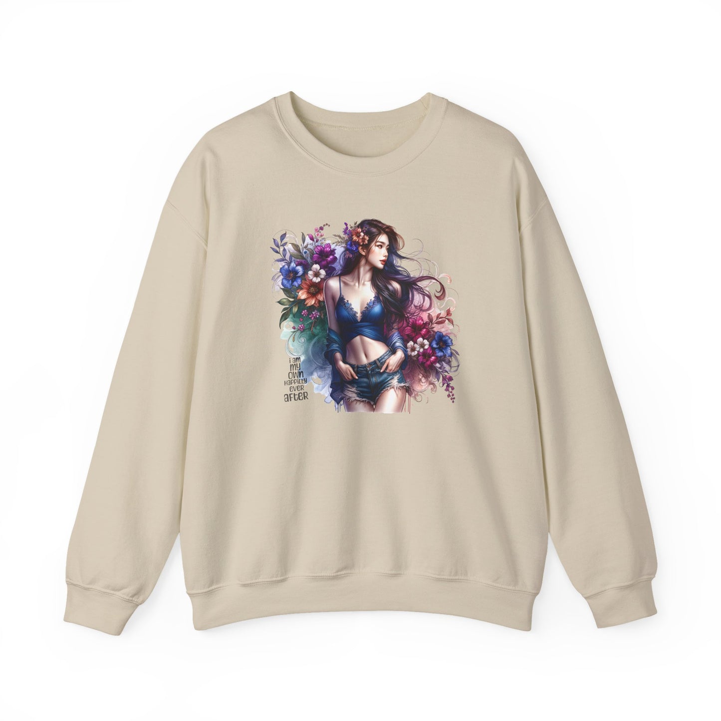 I Am My Own Happily Ever After  Floral Goddess Sweatshirt | Cozy Unisex Crewneck | Perfect Gift for Fall/Winter, Artistic Apparel, Wall Art Sweatshirt, Everyday Wear