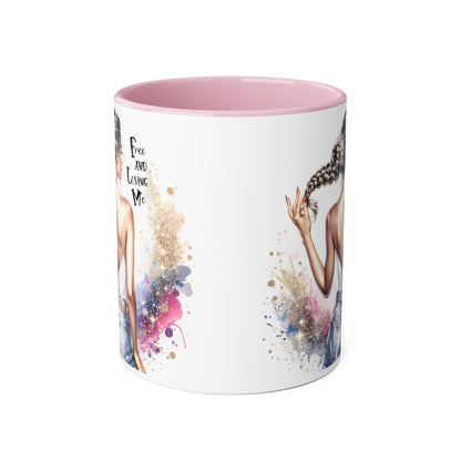 Free and Loving Me Accent Mug, Empowering Coffee Cup, Inspirational Gift, Unique Women’s Mug, Morning Motivation