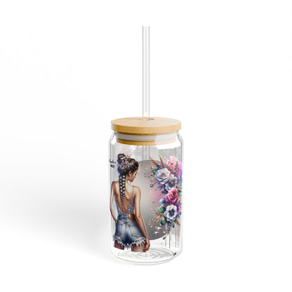 Thank U, Next Floral Inspired Sipper Glass, 16oz - Stylish Hydration, Personalized Drinkware for Summer, Gifts for Women, Eco-Friendly