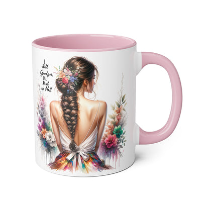 I Hold Grudges, I'll Heal in Hell Floral Art Accent Mug, Coffee Cup Gift, Inspirational Drinkware, Home Decor, Unique Present for Friends