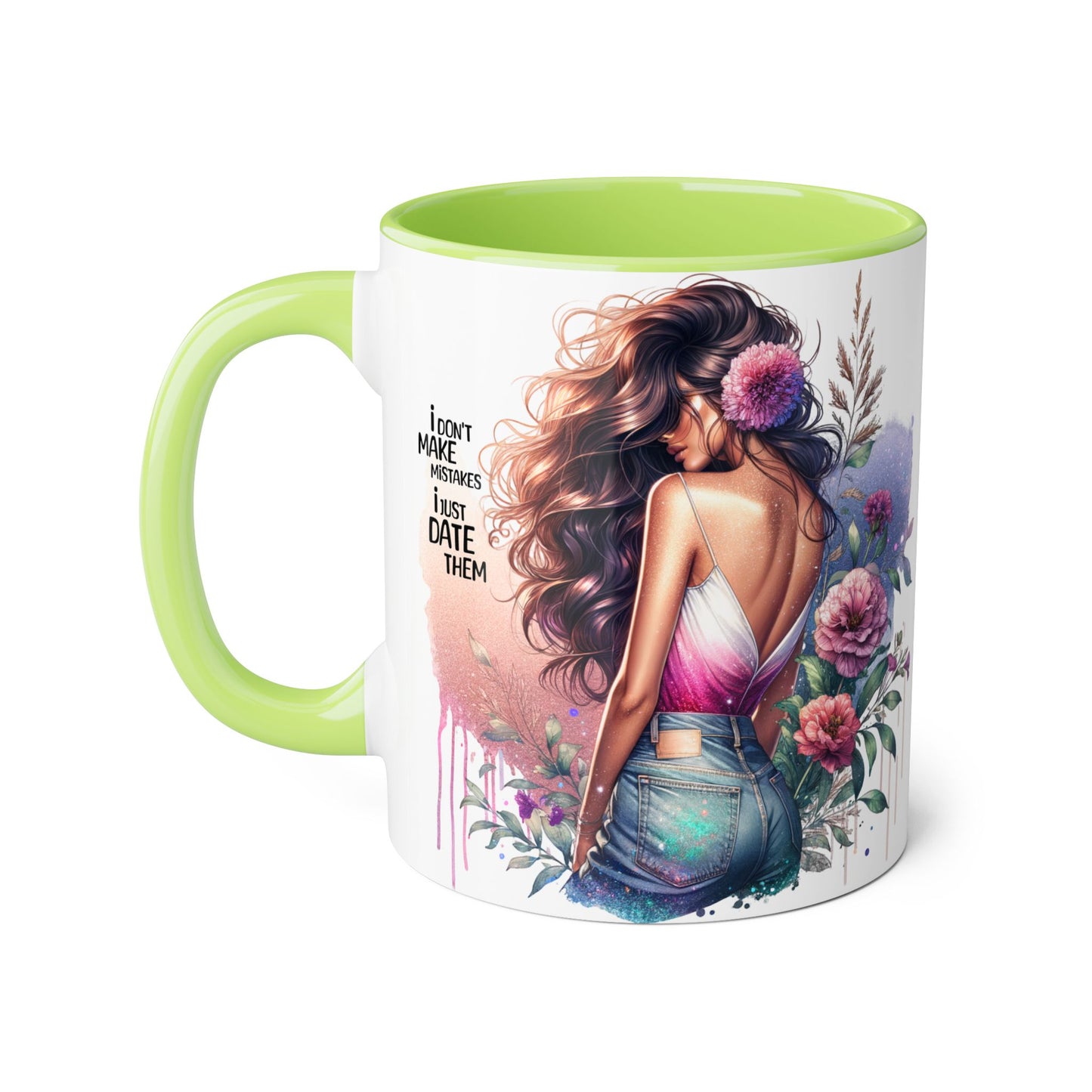 I Don't Make Mistakes, I Date Them Nature-Inspired Accented Mug, Floral Coffee Cup, Gift for Her, Boho Style, Inspirational Quote, Perfect for Birthdays and Celebrations