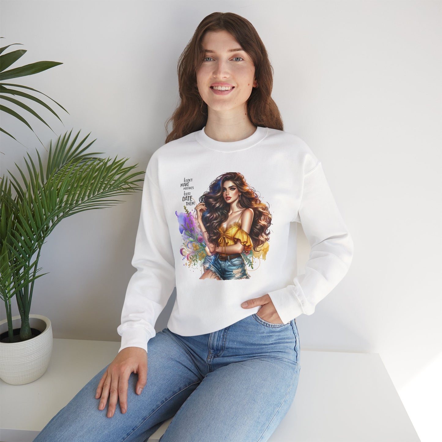I Don`t  Make Mistakes, I Just Date Them Artistic Crewneck Sweatshirt - Perfect for Casual Outings, Gifts, Festivities, and Everyday Comfort, Featuring Colorful Designs