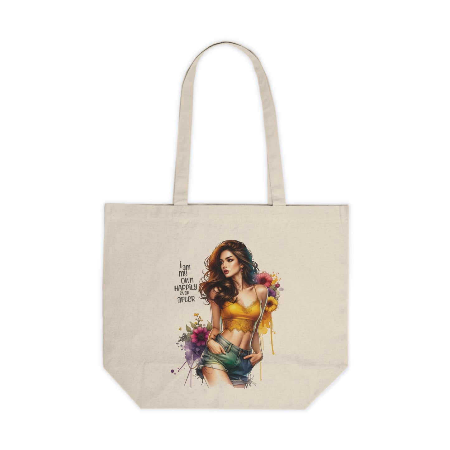 I Am My Own Happily Ever After Stylish Floral Canvas Tote Bag, Eco-Friendly Shopping, Summer Vibes, Gift for Her, Beach Bag, Reusable Tote