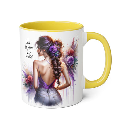 I Hold Grudges, I'll Heal in Hell Elegant Floral Accent Mug, Inspirational Coffee Cup, Gift for Her, Stylish Tea Mug, Home Décor, Unique Drinkware