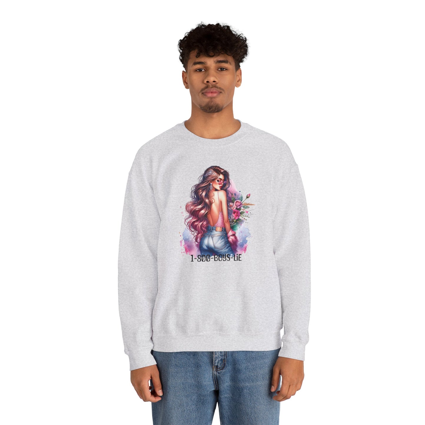 1-800-Boys-Lie Stylish Floral Graphic Sweatshirt, Cozy Crewneck Sweatshirt for Women, Gift for Her, Casual Fashion Top, Spring Wardrobe Essential