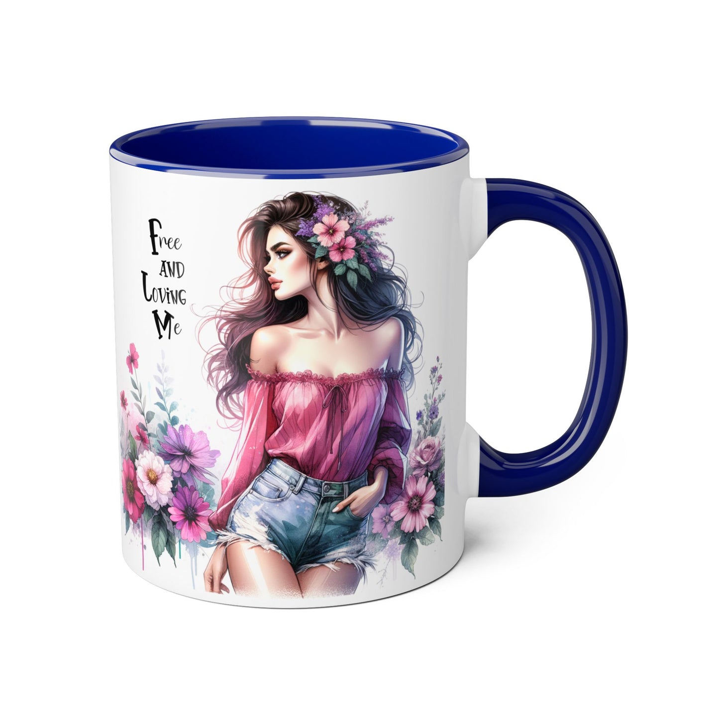 Floral Bohemian Accent Mug - Free and Loving Me Design, Coffee Cup Gift, Mother's Day Present, Home Decor, Art Drinkware
