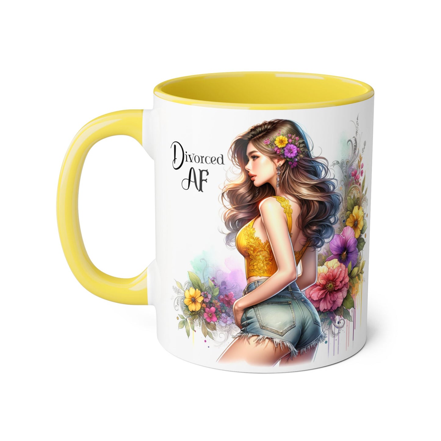 Divorced AF Floral Accent Mug, Humor Coffee Cup, Gift for Divorce Celebration, Self-Love Mug, Unique Present for Her