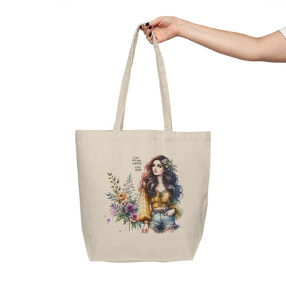 I Am My Own Happily Ever  After Boho Floral Canvas Tote Bag, Eco-Friendly Shopping Bag, Beach Bag, Gift for Her, Summer Tote, Inspirational Quote Tote