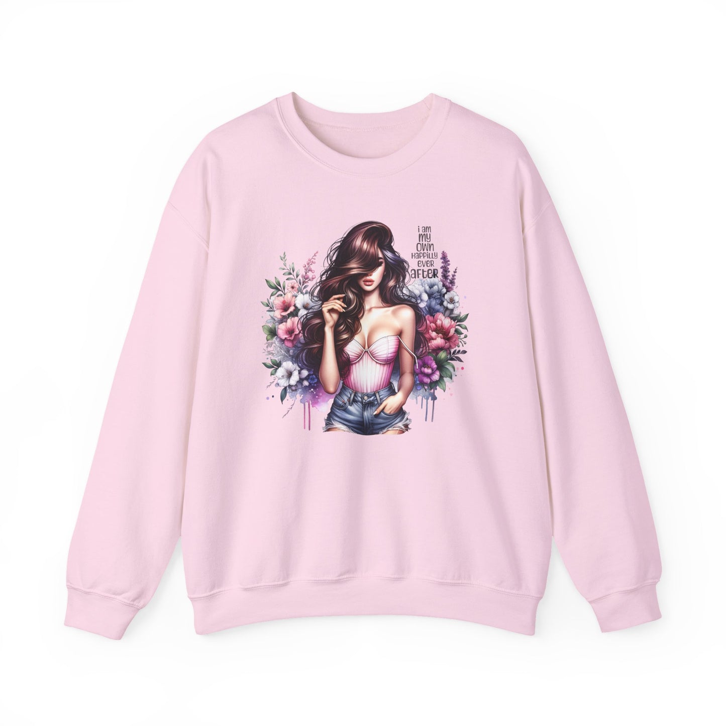 I Am My Own Happily Ever After  Floral Goddess Crewneck Sweatshirt, Cozy Women's Apparel, Boho Style, Gift for Her, Trendy Sweatshirt, Chic Layering Piece