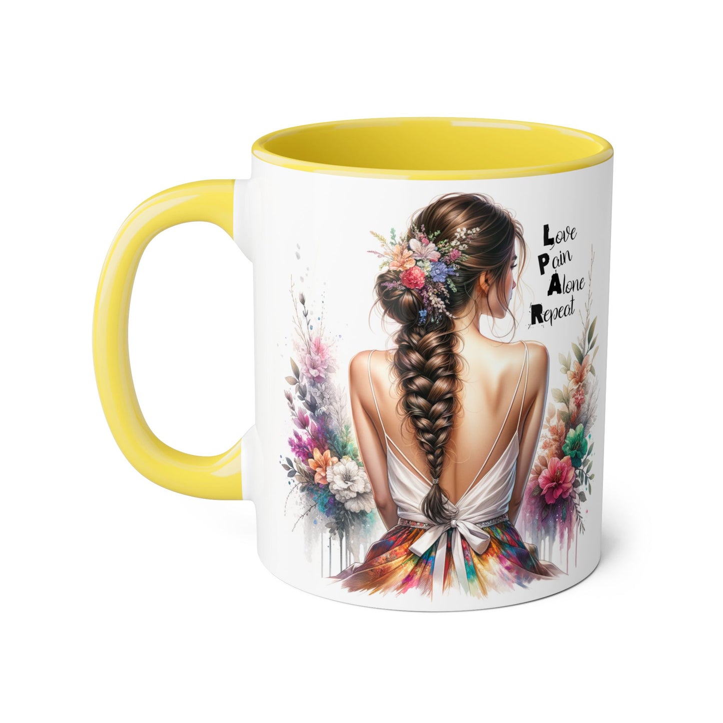 Beautiful Floral Accent Mug, Inspirational Coffee Cup, Love Pain Alone Repeat, Gift for Her, Home Decor, Bohemian Style