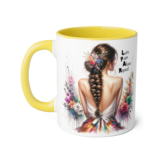 Beautiful Floral Accent Mug, Inspirational Coffee Cup, Love Pain Alone Repeat, Gift for Her, Home Decor, Bohemian Style