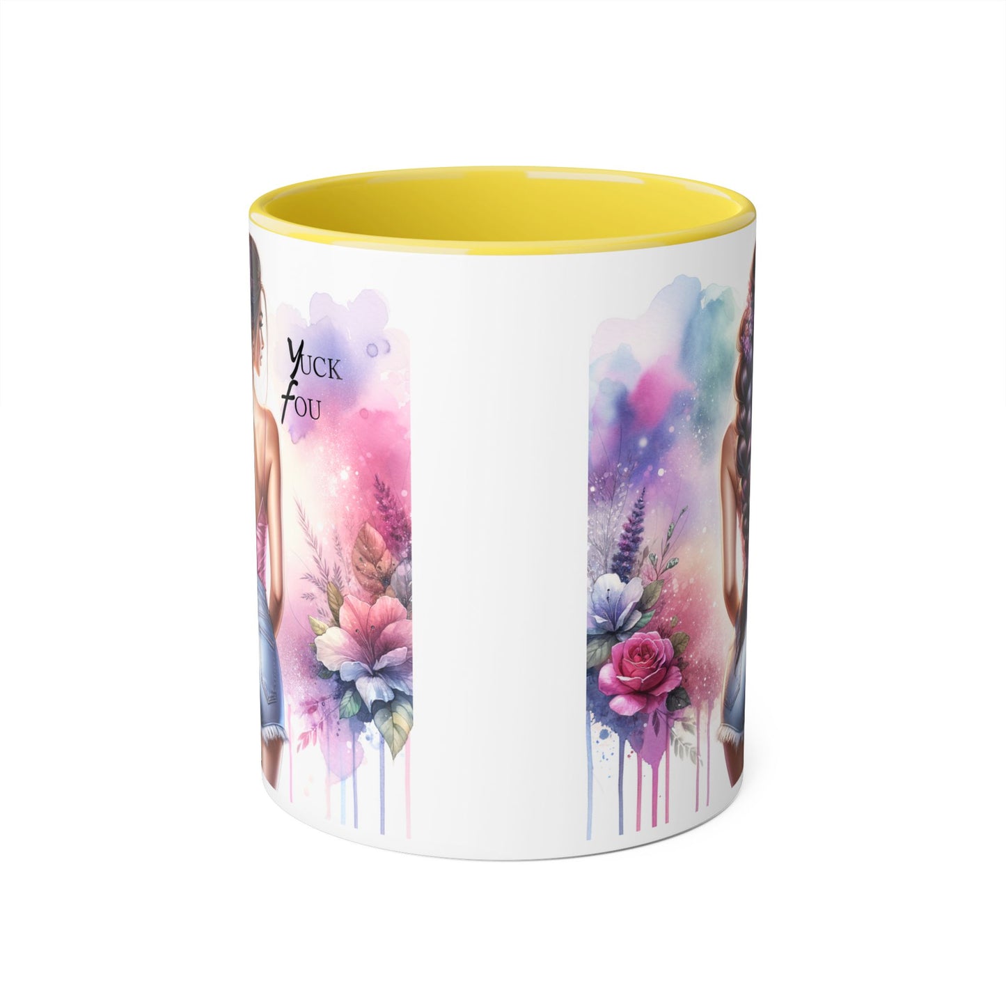 Colorful Floral Accent Mug |  Yuck Fou  Coffee Cup | Unique Gift for Her, Inspirational Drinkware, Fun Tea Mug, Motivational Gift
