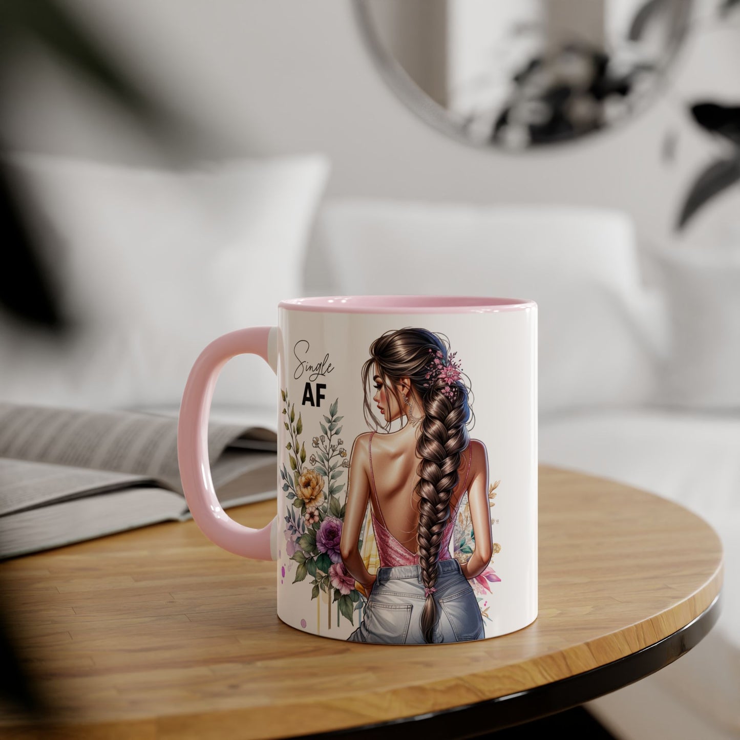 Single AF Chic Floral Coffee Mug, Single AF, Unique Gift for Her, Trendy Drinkware, Birthday Present, Home Decor, Tea Time, Self-Love