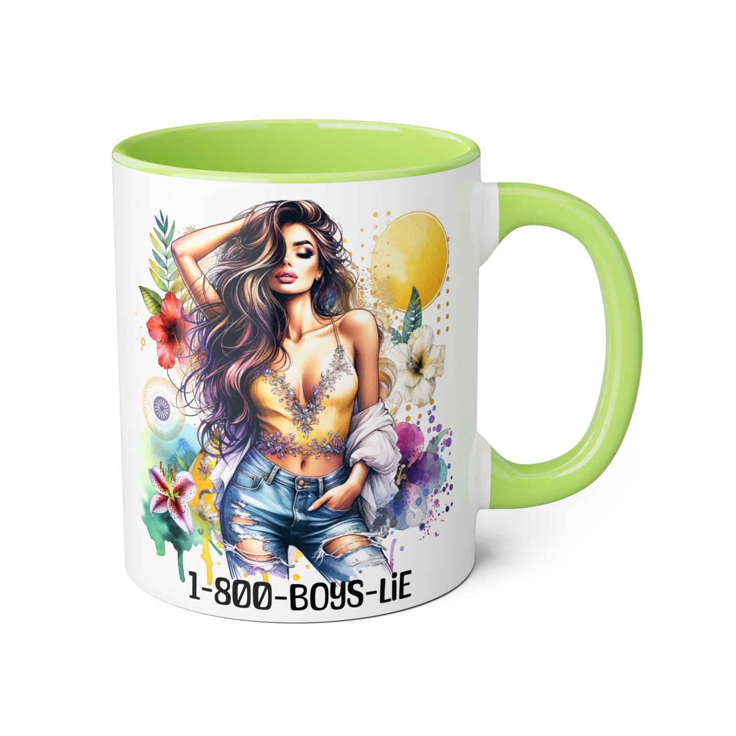 Vibrant Floral Accent Mug, 1-800-Boys-Lie Coffee Cup, Unique Art Mug, Gift for Her, Coffee Lover's Essentials