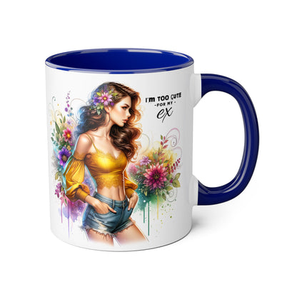I'm Too Cute For My Ex Colorful Accent Mug with Floral Design, Unique Coffee Cup, Boho Chic Gift, Fun Ex Statement Mug, Artistic Drinking Mug, Cute Ceramic [...]